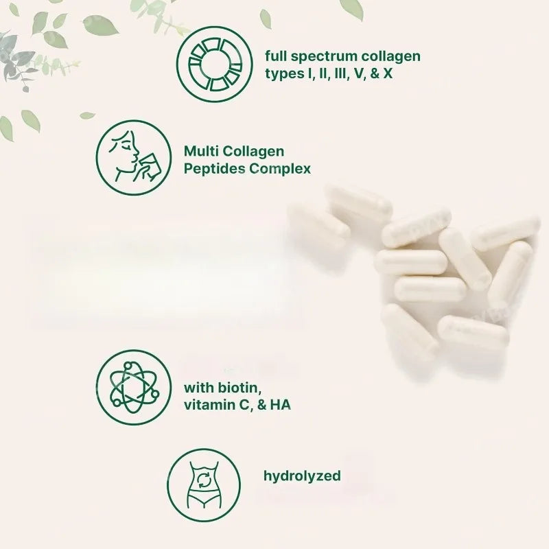 Multi Collagen Capsules 240ct Type I II III V X with Biotin Hyaluronic Acid Vitamin C Hydrolyzed Protein Supplement