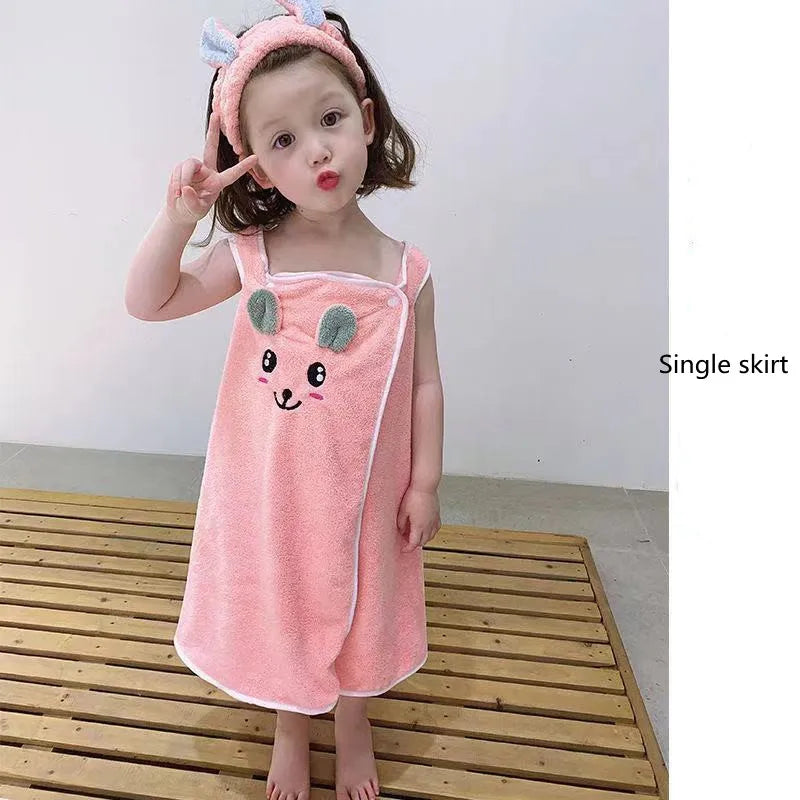 Children's bath towel, bathrobe, Wrap shower skirt Super soft children's absorbent beach towel suitable for 3-1 4year old girls
