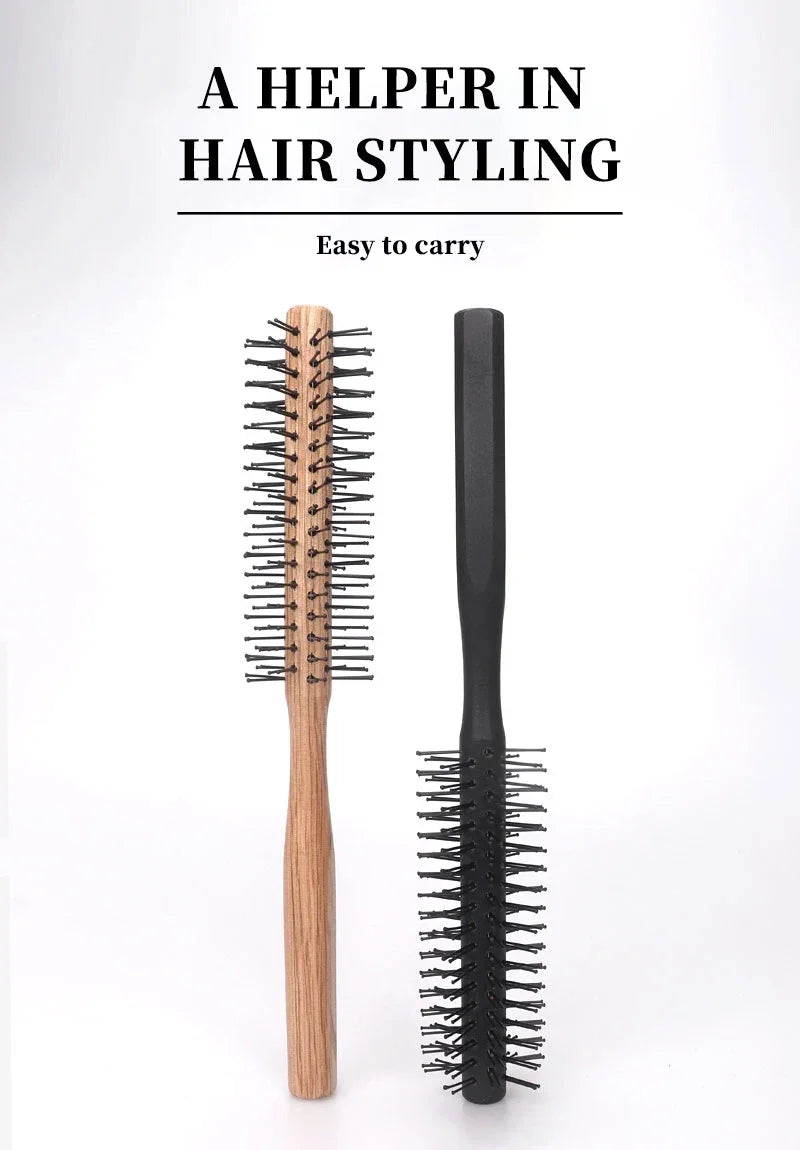 1pc Wood Handle Professional Salon Styling Drying Tool Round Hairdressing Curling Massage Roller Comb Special for real hair wigs