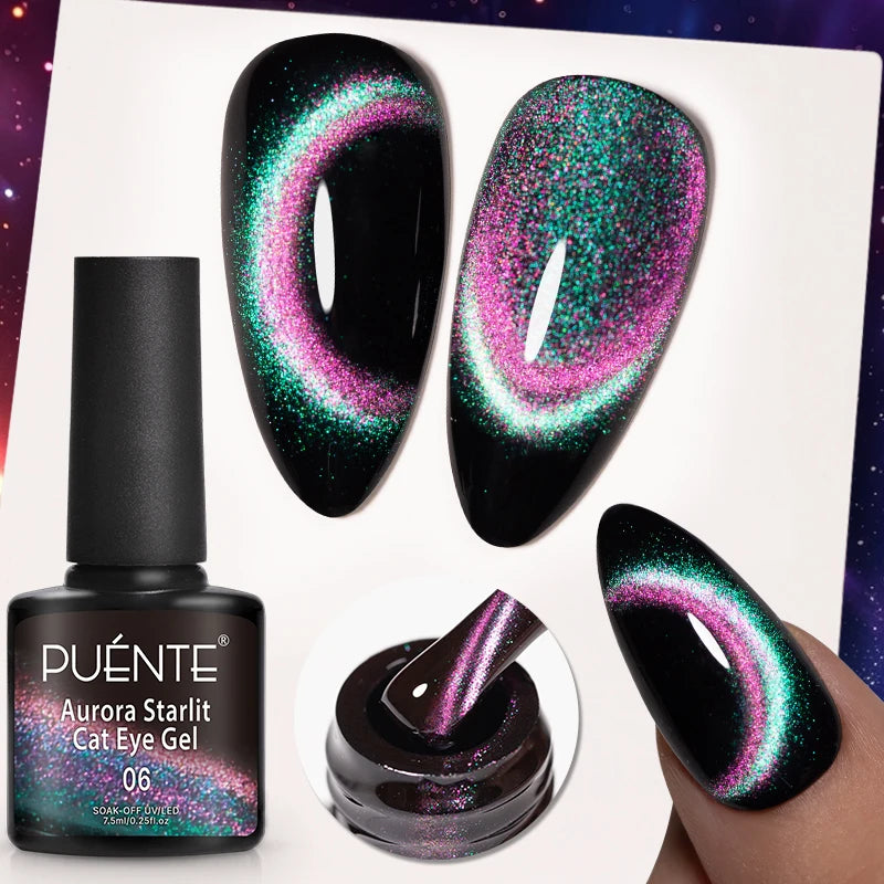 PUENTE 7.5ML Nude Shade Moonlight Cat Magnetic Gel Nail Polish Ultra-Bright Cat Eye Soak Off UV Semi-Permanent Varnish Manicure