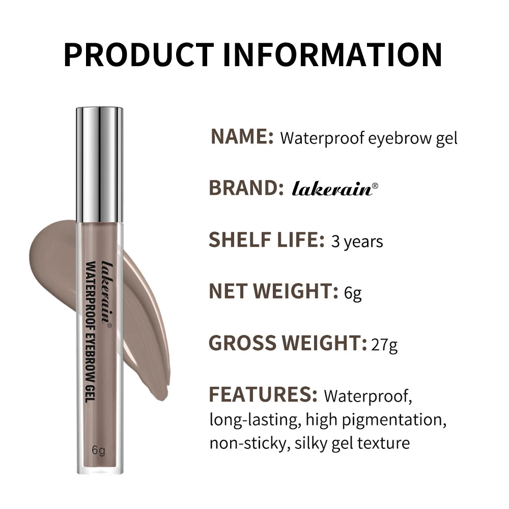 Lakerain Waterproof Eyebrow Gel Long Lasting Highly Pigmented Liquid Eyebrow Makeup Sweatproof Natural Black Brown