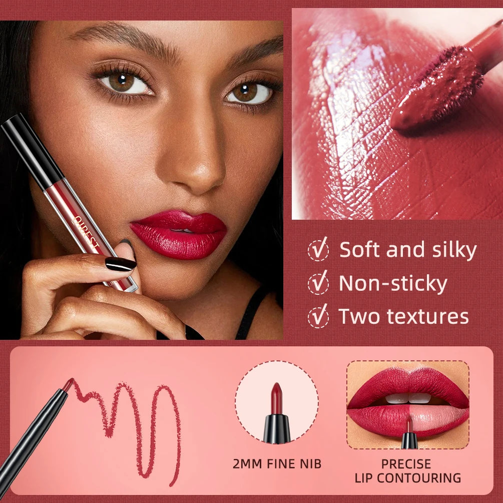 QIBEST 3pcs/set Liquid Lipstick+Lip Liner Lasting Black Brown Purple Red Matte Lip Gloss Nude Lip Stain Tint Makeup Lip Pencil