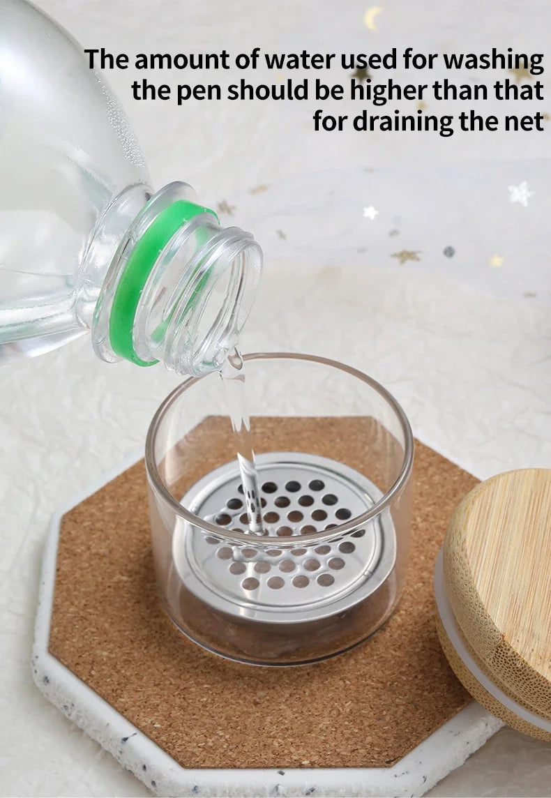 Nail Brush Cleaner Cup Wash Pen Brush Cup with Stainless Steel Mesh Base Nail Drill Bits Cleaning Container Crystal Glass Cup