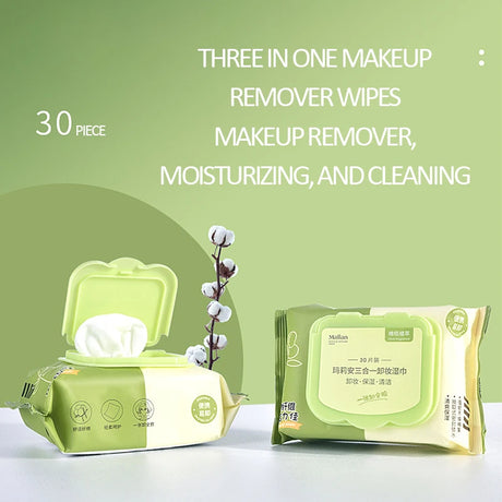 Olive plant extract makeup remover wet wipes with sufficient water for cleaning and moisturizing, 30 puffs