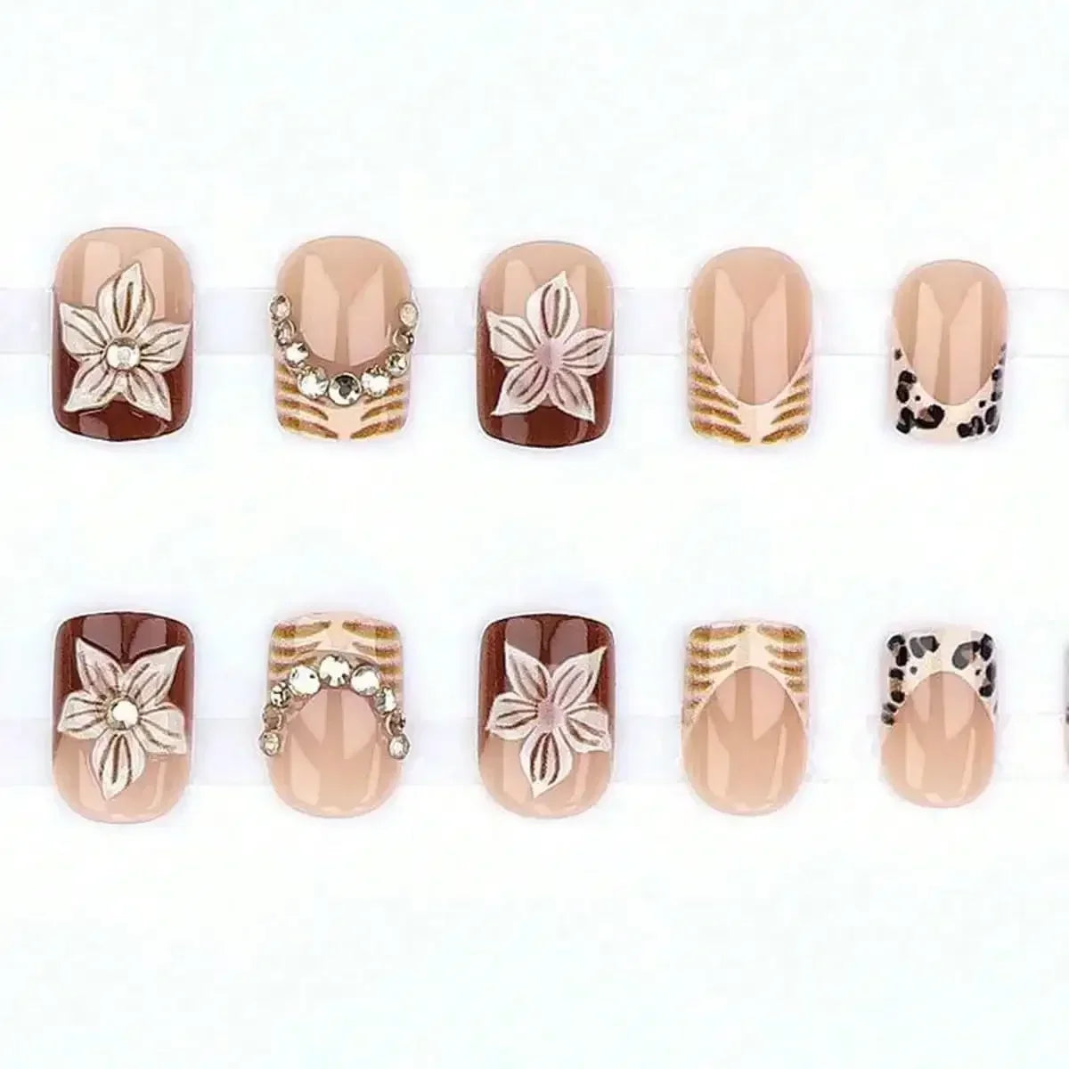 Y2K Cool Girl 3D Embossed Leopard French Press On Nails 24Pcs European Style Self Adhesive Reusable False Nails Daily Party Beauty Accessory