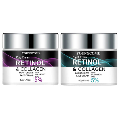 Retinol & Collagen Day Night Moisturizer with Hyaluronic Acid - Hydrating Face Cream for Tender Skin | All Skin Types Organic Fo