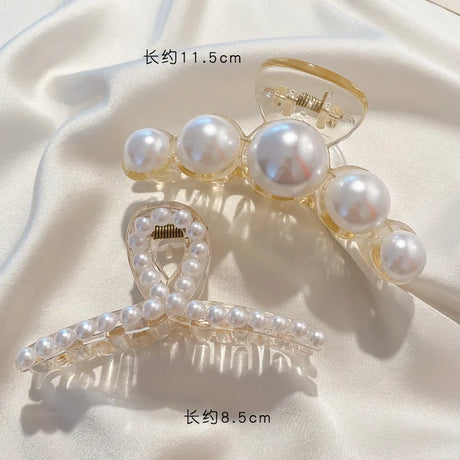 Simulated Pearl Hair Claws for Women Korean Acrylic Hair Clips Girls Large Size Barrette Shark Clip Fashion Hair Accessories