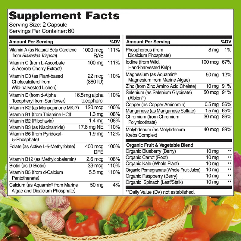 BEWORTHS Multivitamin Capsules with Vitamins & Minerals for Energy Brain Heart Skin Eye Health Immune Support for Women and Men