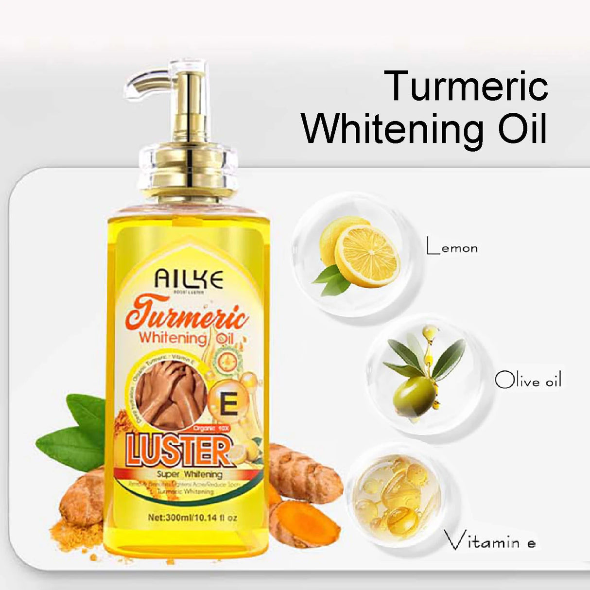 AILKE Whitening Body Oil, Moisturizing, Nourishing, Glowing, Brighten, Smooth Skin, Reduce Dark Spots, For All Skin Types, 300ml