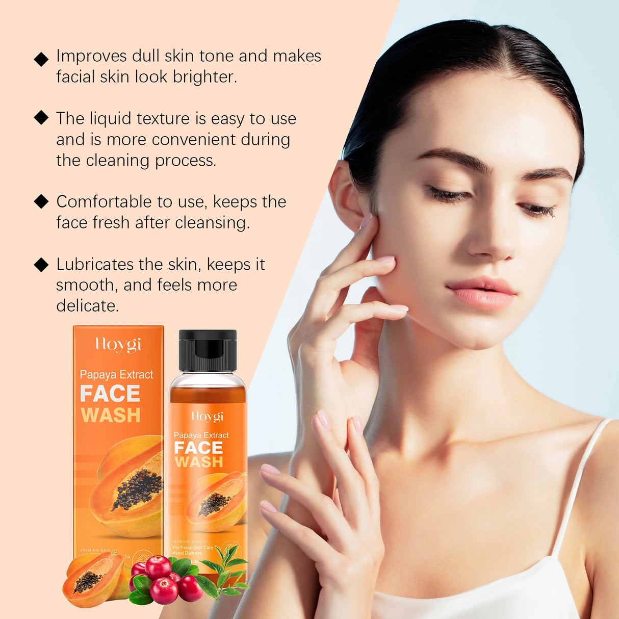 Hoygi Papaya Cleanser Gentle Exfoliating Hydrating Brightening Natural Enzyme Face Wash for Sensitive Skin All Types