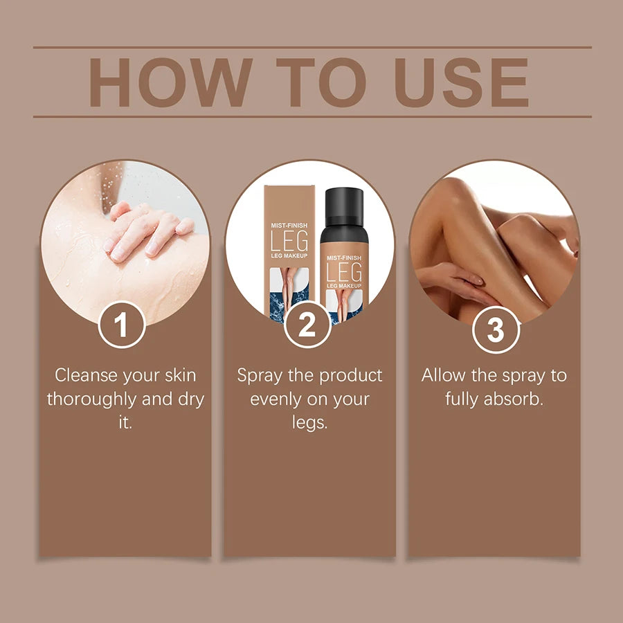 Leg Makeup Spray Waterproof Body Bronzing Mist Sunless Self Tanner Leg Concealer for Flawless Tan Glow 120ml