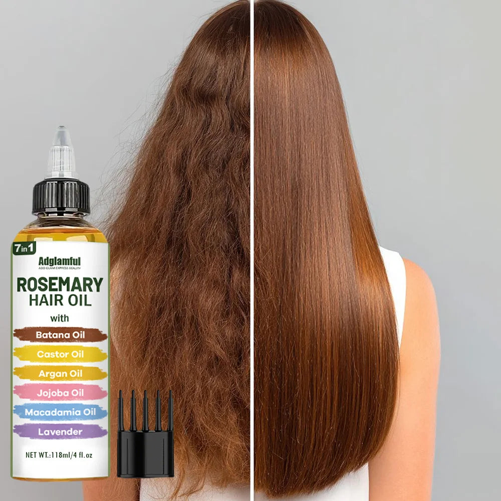 Adglamful 7-in-1 Rosemary Hair Oil 118ml – No-Rinse Hair Oil+Comb Set, Instantly Smooths Frizz, Repairs Damage