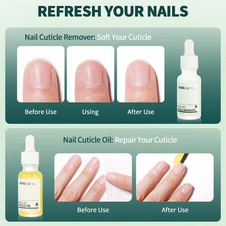 Nailpop Cuticle Remover and Cuticle Oil Repair Nail Care Kit Nail Treatment for Damaged Nails Dead Skin Remover Manicure