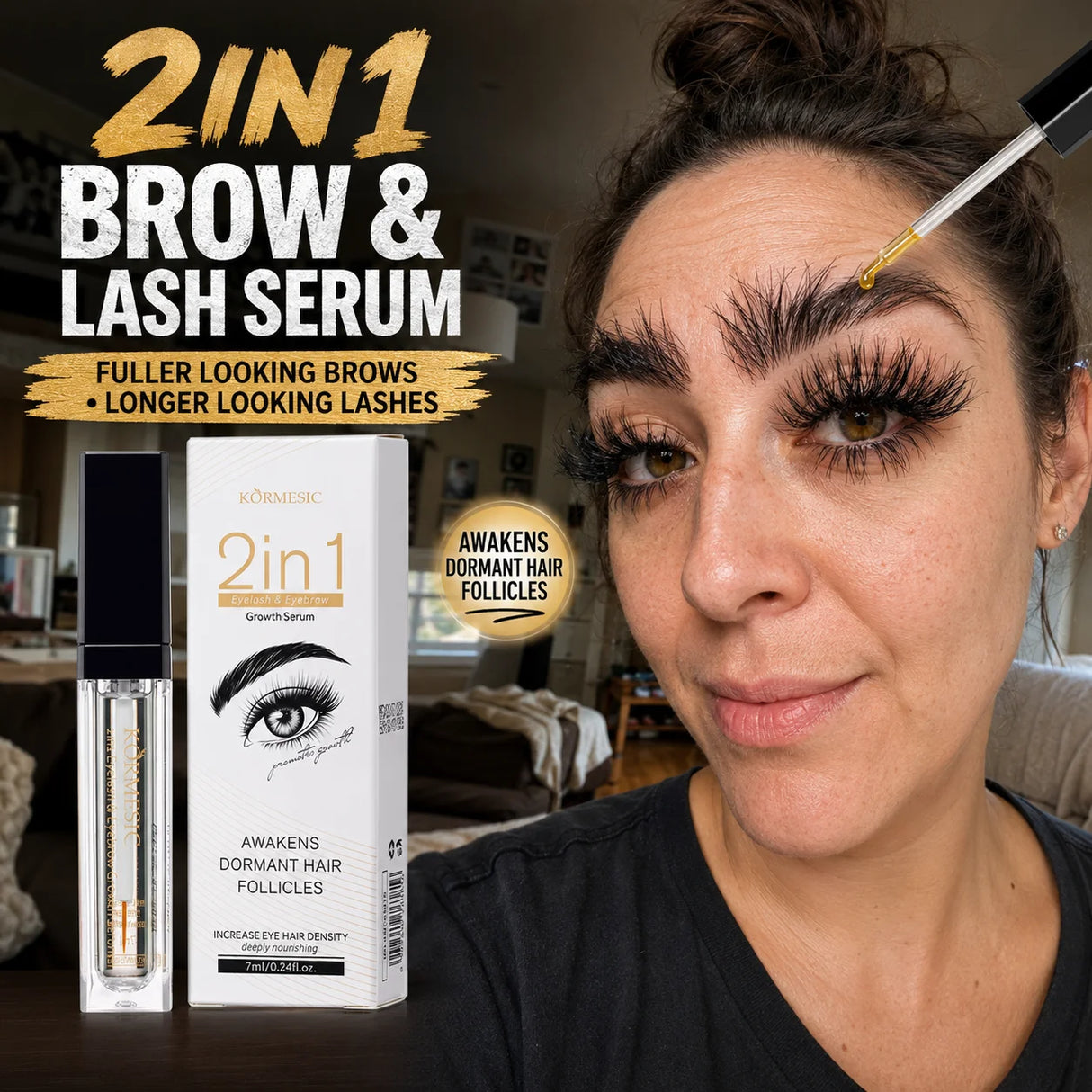 2 In 1 Eyelash Eyebrow Growth Serum Fast Lash & Brow Enhancer Fuller Looking Brows Longer Lashes Daily Care Formula Lash Booster