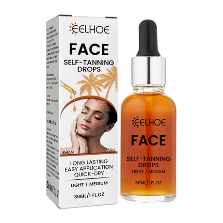 EELHOE Self Tanning Drops Sunless Skin Tanning Oil Liquid Dark Self Tanner Water Serum for Face Body Fake Indoor Tan Lotion 30ml