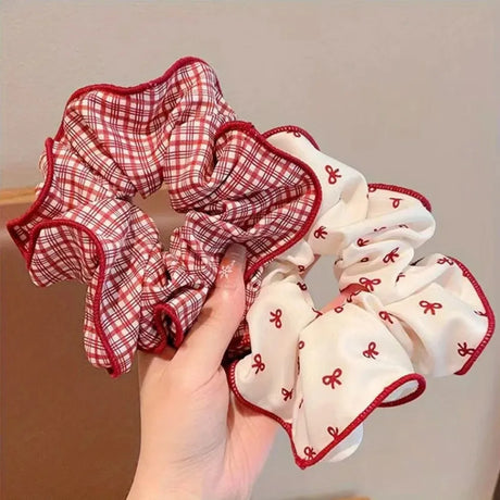 2/3pcs High End Red Cute Dot Plaid Scrunchies for Women Girls Soft Elastic Hair Ties Gentle Hair Bands Fashion Hair Accessories
