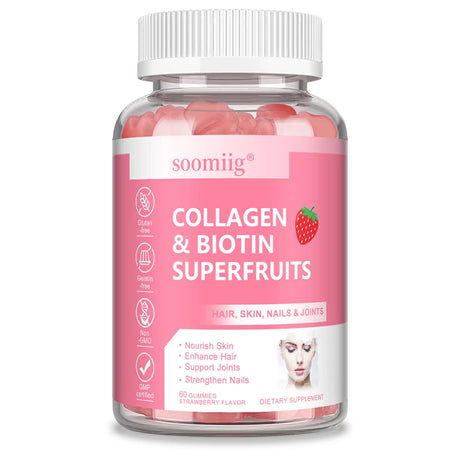 Collagen Gummies with Biotin for Hair Growth,Brightening Skin,Nails,Bones,and Joints-Suitable for Unisex,60 Gummies