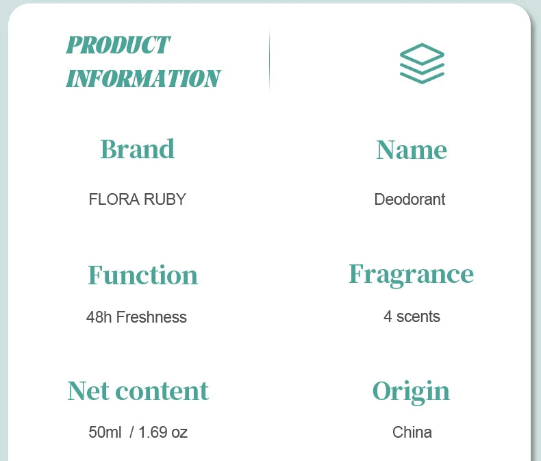 1 PC Flora Ruby Light Green Series Deodorant Roll On w omen's and men all-purpose Deodorant Roll Aluminum Free easy to carry a