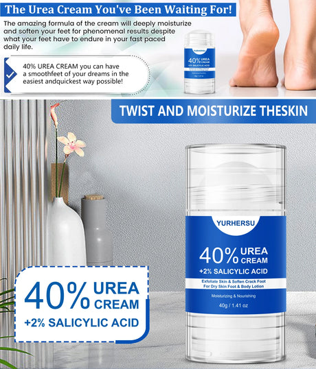 40% Urea Foot Cream Stick - Moisturizing & Exfoliating Cracked Heel Repair Deep Hydration for Dry Feet Long protect