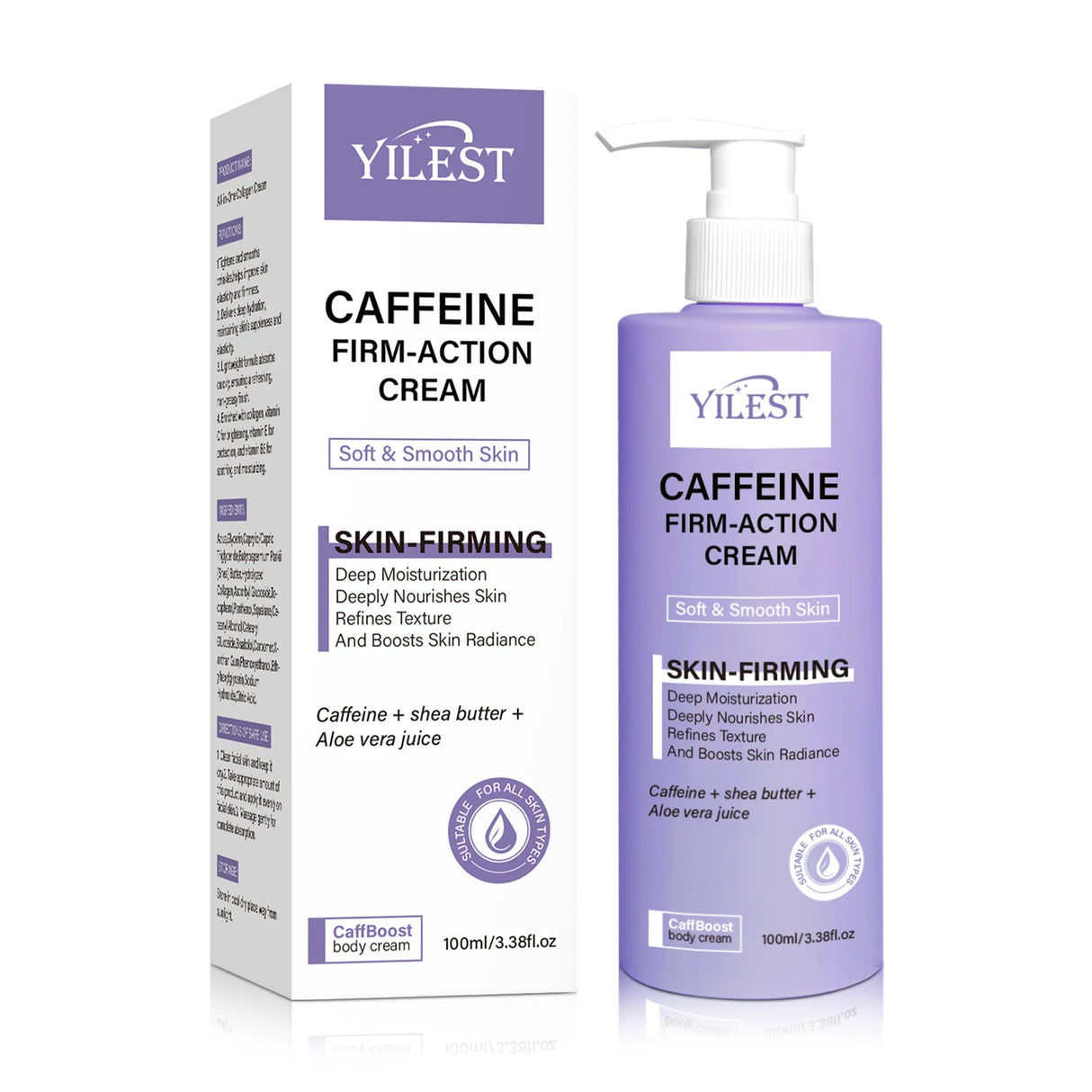 YILEST Caffeine Firm Action Cream 100ml Skin Firming Moisturizing Body Cream with Shea Butter Aloe Vera for Soft Smooth SkinCare