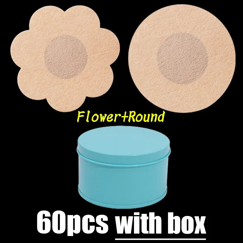 60pcs/box Nipple Cover Stickers Women Breast Lift Tape Pasties Invisible Self-Adhesive Disposable Bra Padding Chest Paste Patch