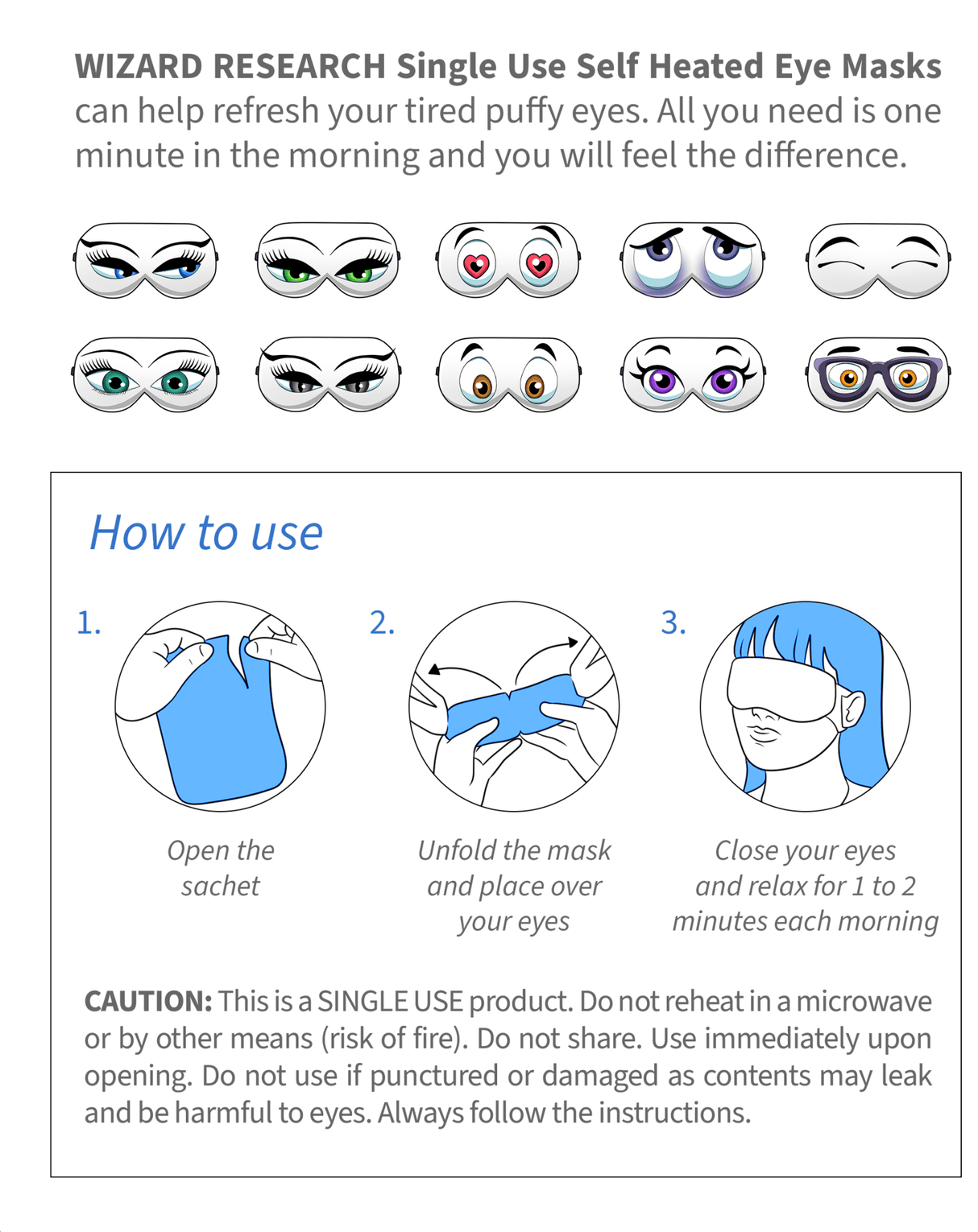Steam Eye Masks Single Use - 10 Pack by Wizard Research