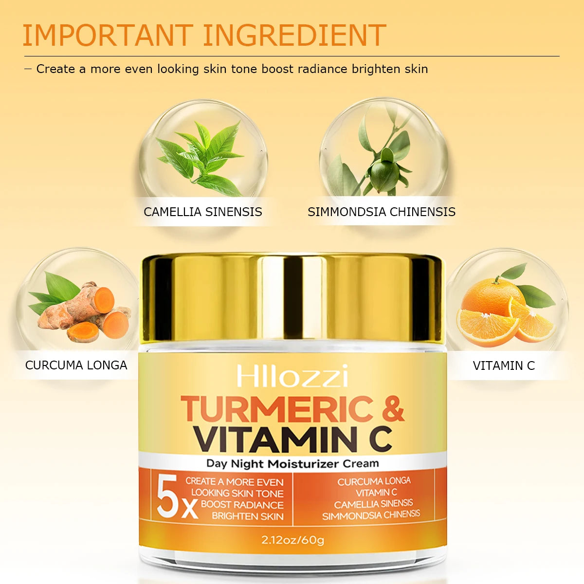 Turmeric&Vitamin C DayNight Moisturizer Cream Hydrating, Firming, Brightening, Smoothing, Repairing Hyaluronic Acid