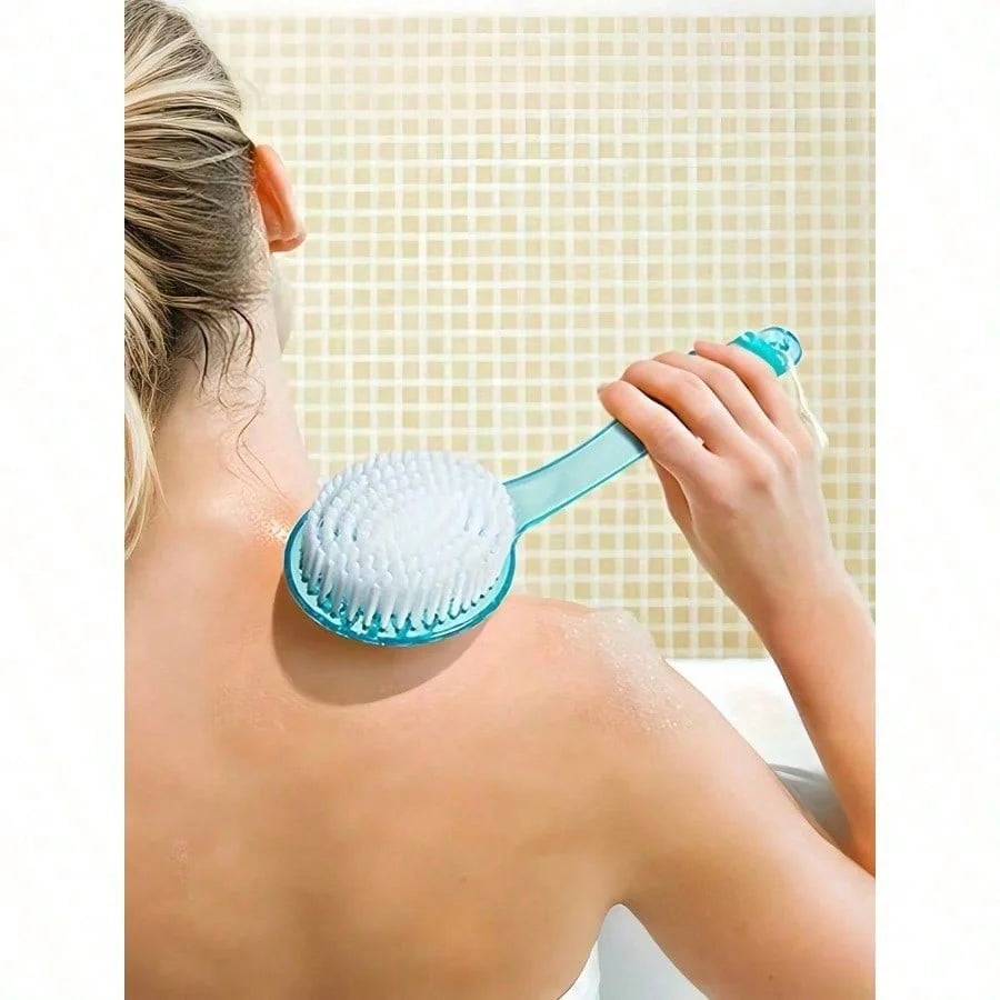 1 exfoliating bath brush with extended handle, specially designed for scrubbing the back, bath back scrubber, soft bristles, non-slip handle