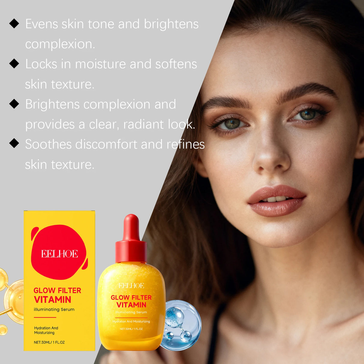 30ML Vitamin Facial Serum Deep Hydrating Enhance Smoothness Boosts Skin Elasticity Nourishing Pores Glowing Non-greasy Soothing Facial Serum
