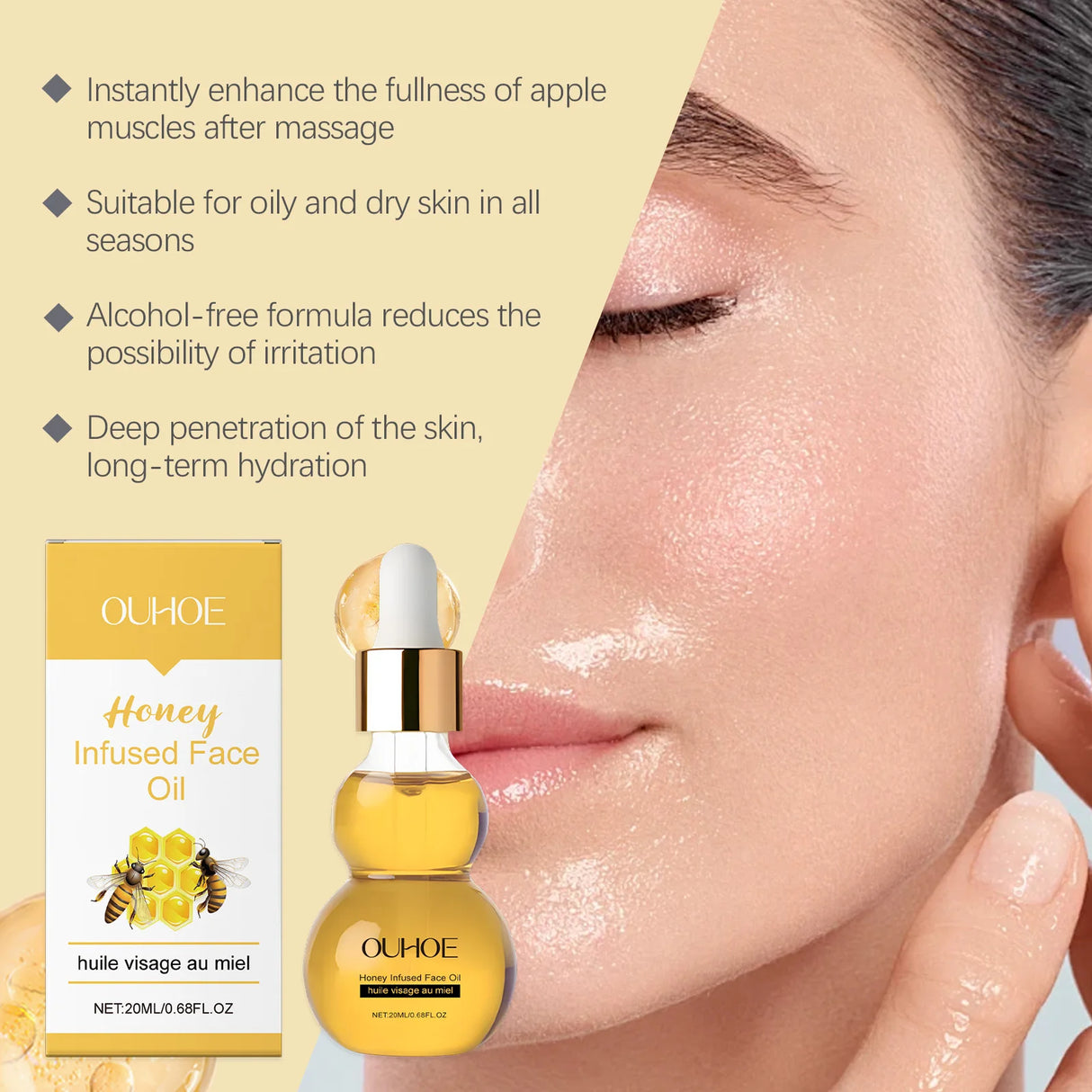 OUHOE 20ml Honey Essential Oil Skin Care Essential Oil Suitable For All Skin Types Daily Home Use For Facial Massage Gentle  Skin