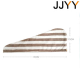 JJYY Microfiber Strong Absorbent Microfiber Dry Hair Towel Absorbent Quick Dry Striped Shower Cap  Bathroom Accessories