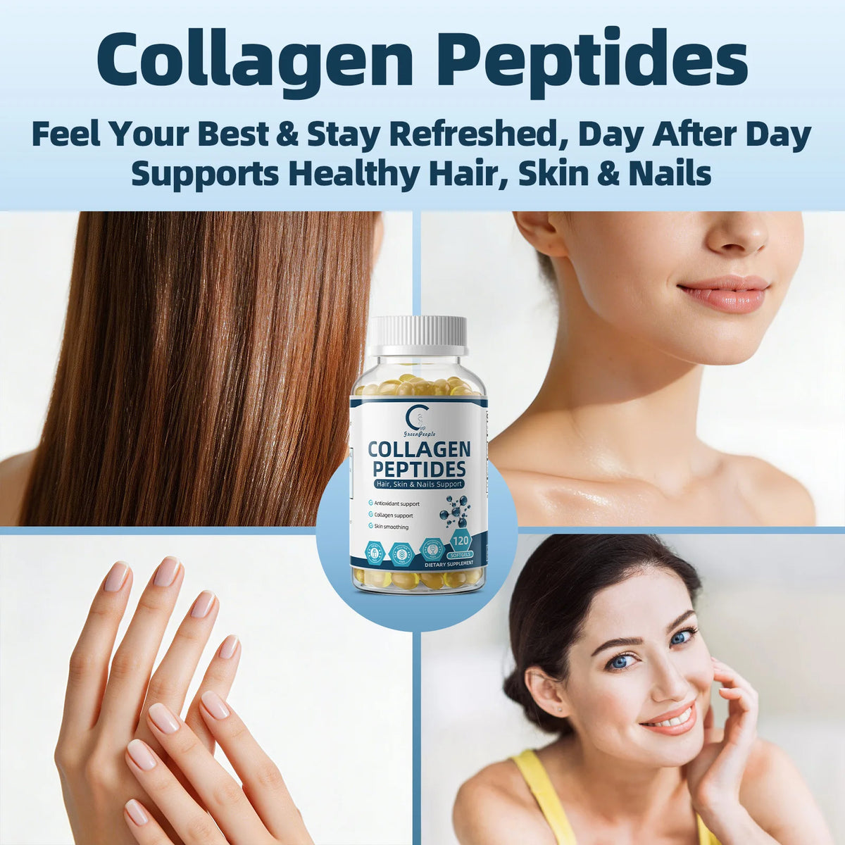GPGP Greenpeople Glutathione Collagen Peptides Capsules Supports Healthy Hair, Skin & Nails Antioxidant Helps Maintain Skin Smooth