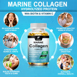 Marine Collagen Complex Capsules, Hydrolyzed Peptides for Skin Elasticity, Hair, Nails, Joint & & Bones Health, Glowing Beauty