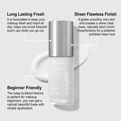 Zephoco Color Changing Foundation Waterproof Sweating Natural Lightweight Hydrating Matches Fair Medium Skin Tones Longwearing Matte High Coverage Makeup Liquid Face Base Makeup