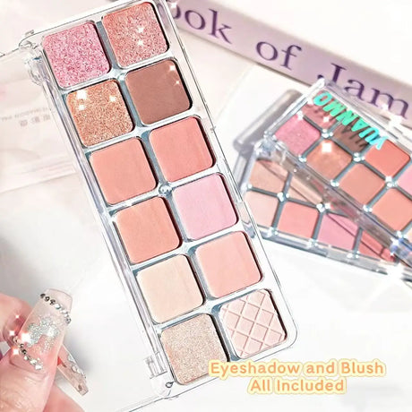 12-Color Glitter Eyeshadow Palette Low Saturation Matte Eyeshadow Palette Long Lasting Eye Shadow Makeup Glitter Matte Finishes