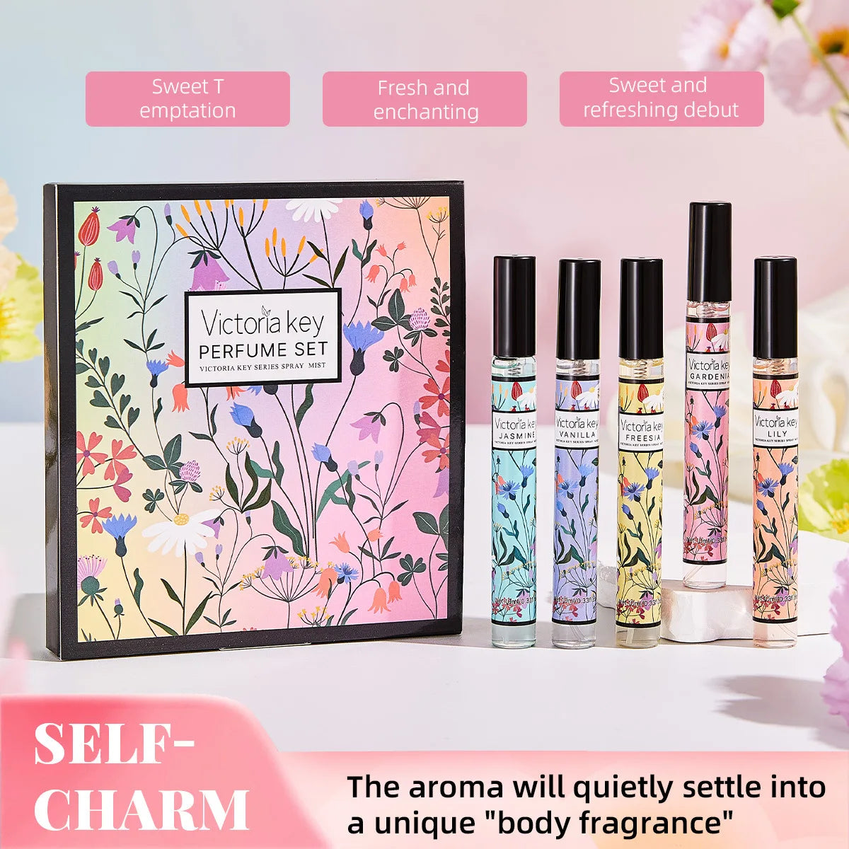 5pcs Rich Floral Fragrance 10ml Set Hair and Body Fragrance Spray Long-Lasting Scent Women Holiday Gift Box Set Beautiful