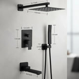 10" Rain Shower System with Tub Spout & Handheld, Matte Black Bathroom Faucet Set with Brass Valve