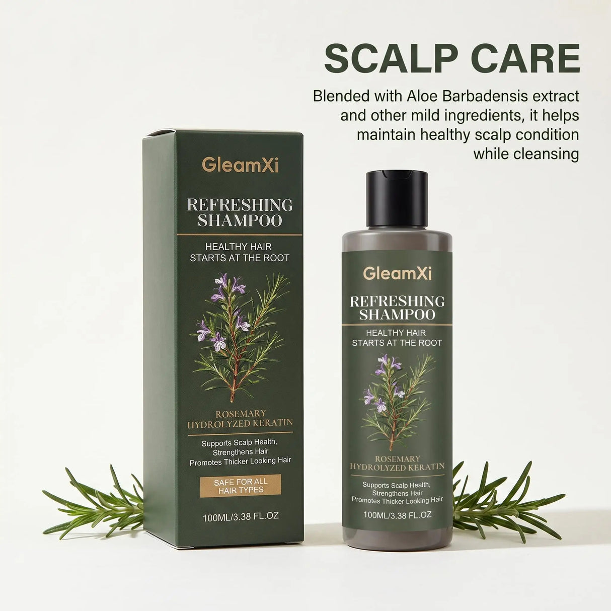 Gleamxi Rosemary Shampoo Gently Nourishing Scalp Care Anti Loss Strengthen Repair Damaged Oil Control Deep Cleaning Hair Growth Shampoo