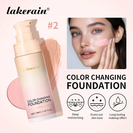 SPF30+Color Changing Foundation 4 in 1 Sun Liquid Moisture Waterproof Nourishes Coverage for All Skin Types Free Puff