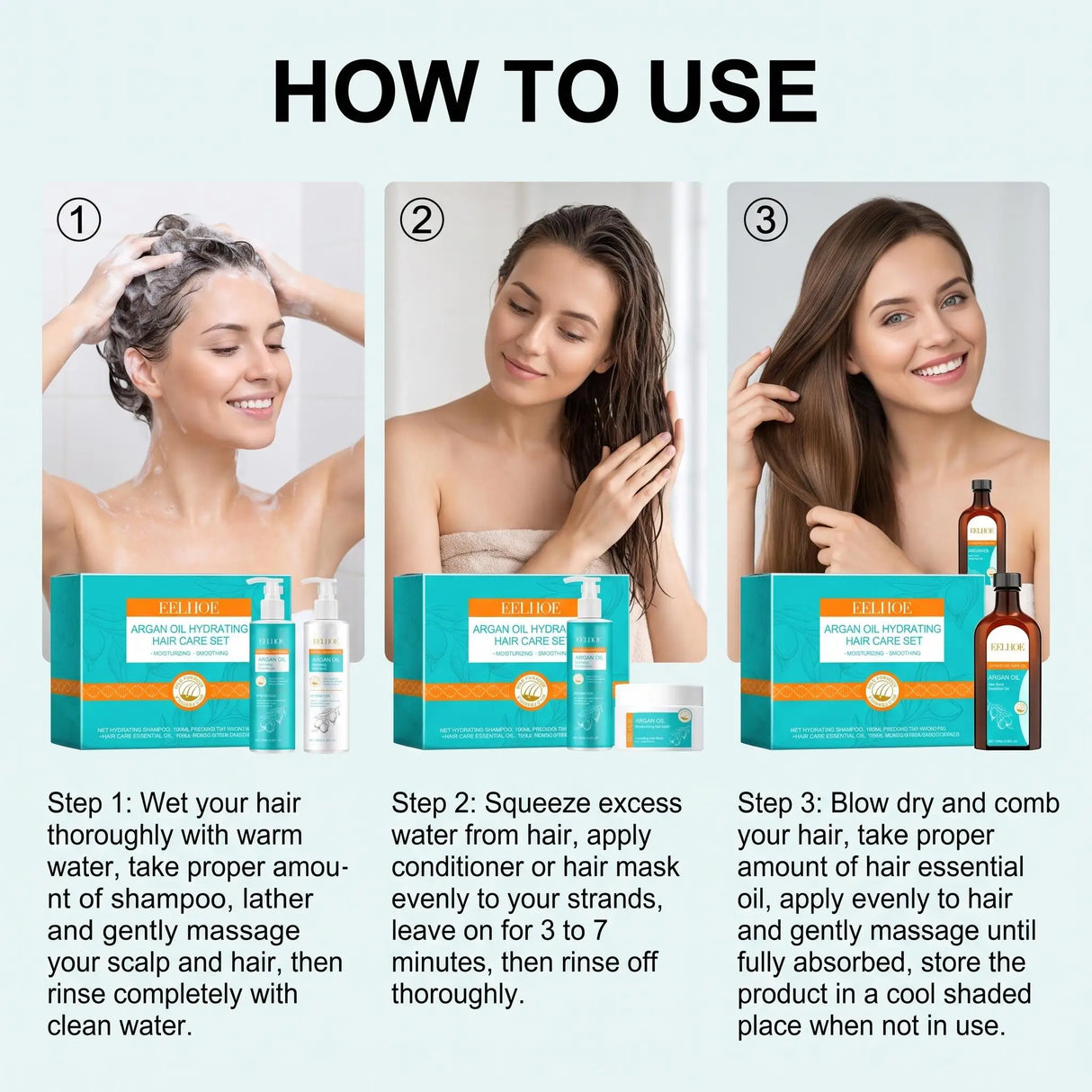 Moroccan Argan Oil Hair Care Set Gently Cleanses Deep Moisturizing Smoothing Soften Repairing Damaged Reduces Frizz Shampoo Conditioner Set