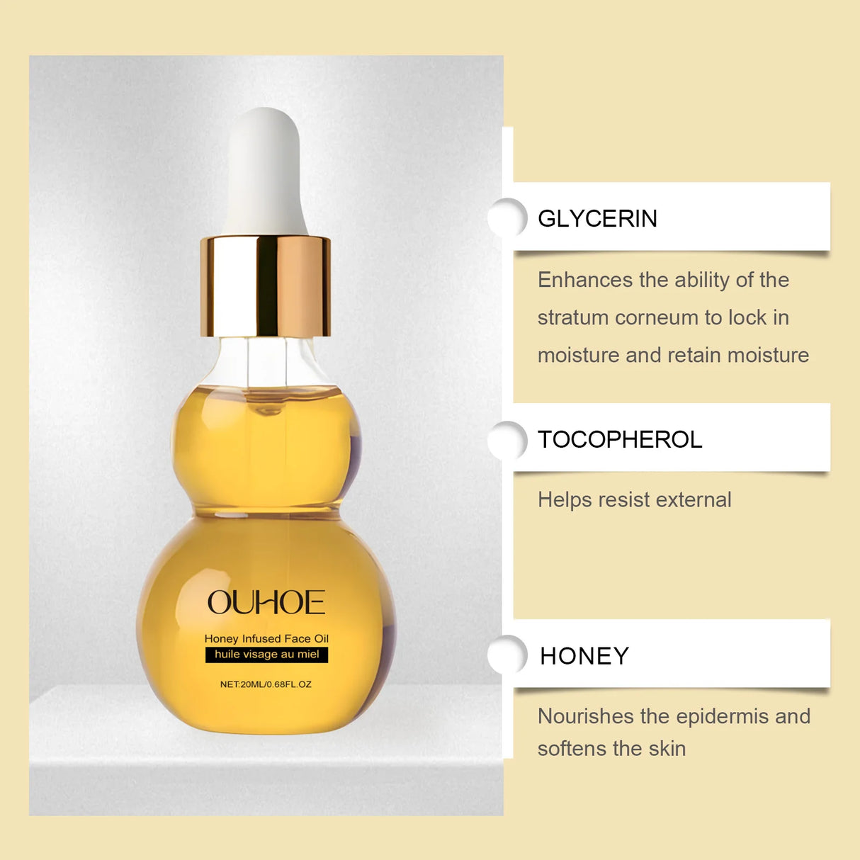 OUHOE 20ml Honey Essential Oil Skin Care Essential Oil Suitable For All Skin Types Daily Home Use For Facial Massage Gentle  Skin