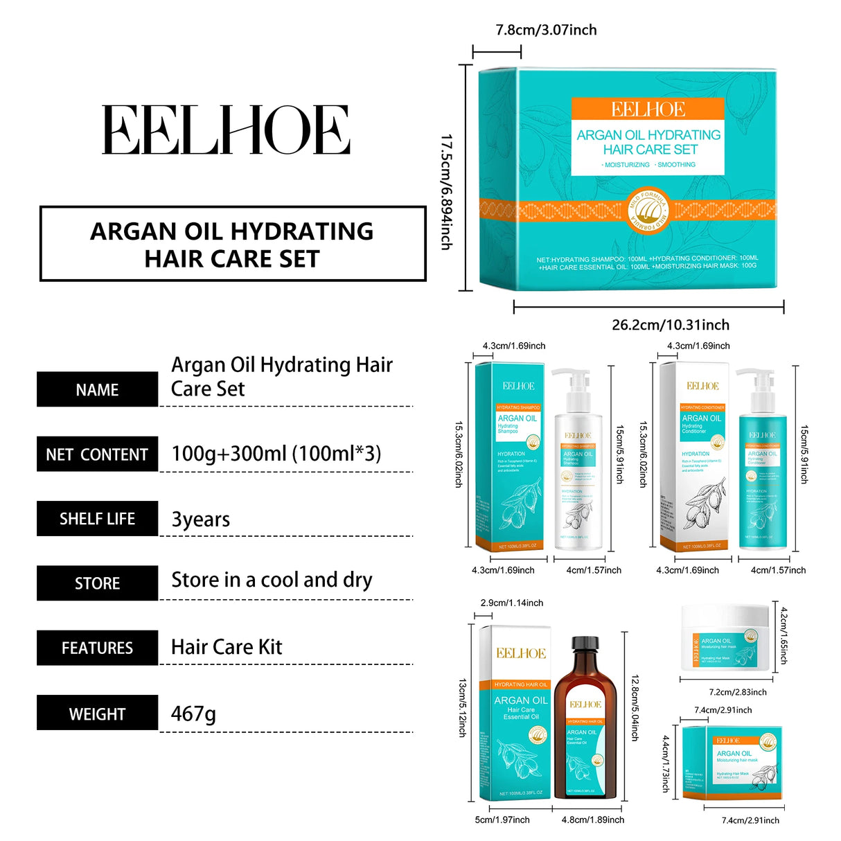 Moroccan Argan Oil Hair Care Set Gently Cleanses Deep Moisturizing Smoothing Soften Repairing Damaged Reduces Frizz Shampoo Conditioner Set