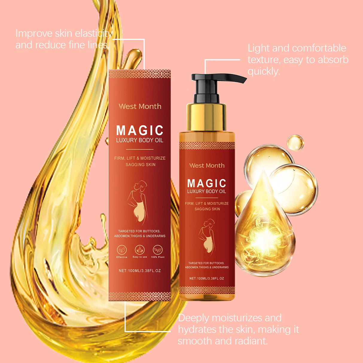 WEST MONTH Magic Luxury Body Oil Winter Skincare and Moisturizing, Soft and Firm Skin, Daily Care, Nourishing and Moisturizing
