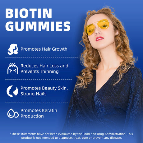 BEWORTHS 12000mcg Biotin Gummies 10 IN 1 Promotes Hair Growth Reduces Hair Loss and Prevents Thinning Promotes Beauty Skin, Strong Nails Promotes Keratin Production