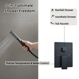 10" Rain Shower System with Tub Spout & Handheld, Matte Black Bathroom Faucet Set with Brass Valve