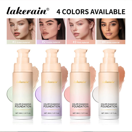 SPF30+Color Changing Foundation 4 in 1 Sun Liquid Moisture Waterproof Nourishes Coverage for All Skin Types Free Puff