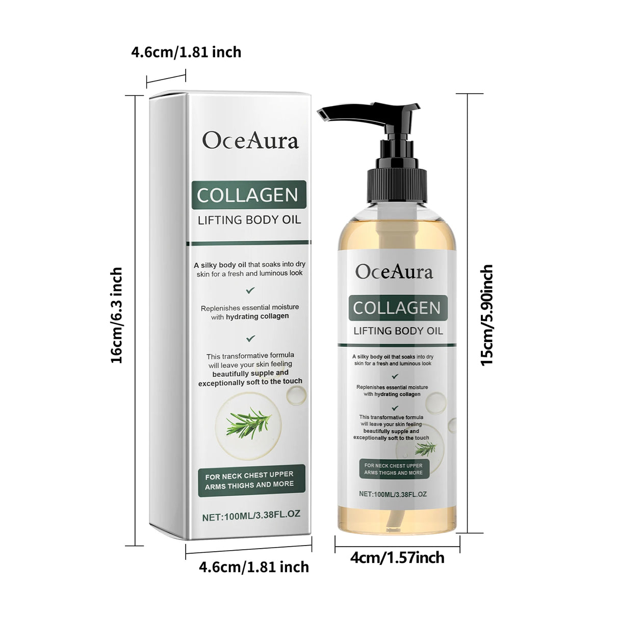 OceAura Collagen Body Oil Enhance Skin Deep Hydration Moisturizing Repair Nourishing Dry Skin Refreshing Rosemary Non-greasy Oil