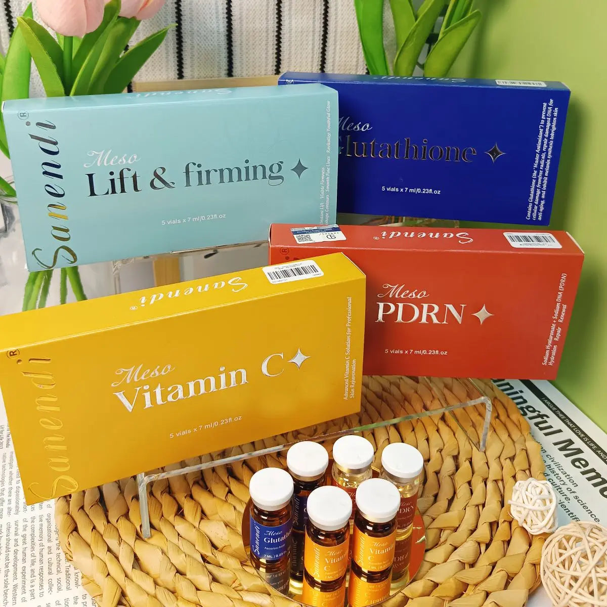 South Korea Sanendi Skin Care Vitamin C GSH Salmon DNA Skin Deep Moisturizing Repair Ampoule Face Essence Set 5x7ml Vials