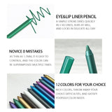 12 Colors Set Glitter & Shimmer Eyeliner Stick Pack - Long-Wearing Blue Tone Eyeliner Pencil with Smooth Application - Versatile