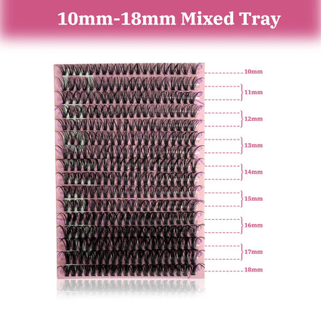 320PCS DIY Lash Kit Fierce 40D | D Curl Dense Manga Clusters 10-18mm | Ultra-Thin Band Individual Cluster Lashes with Bond Seal | Comfortable Home Self-Application Set